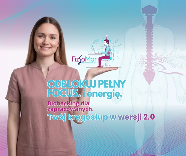 Marzena Rogowska z FizjoMar prezentuje koncepcję biohackingu kręgosłupa dla pracowników biurowych we Wrocławiu.